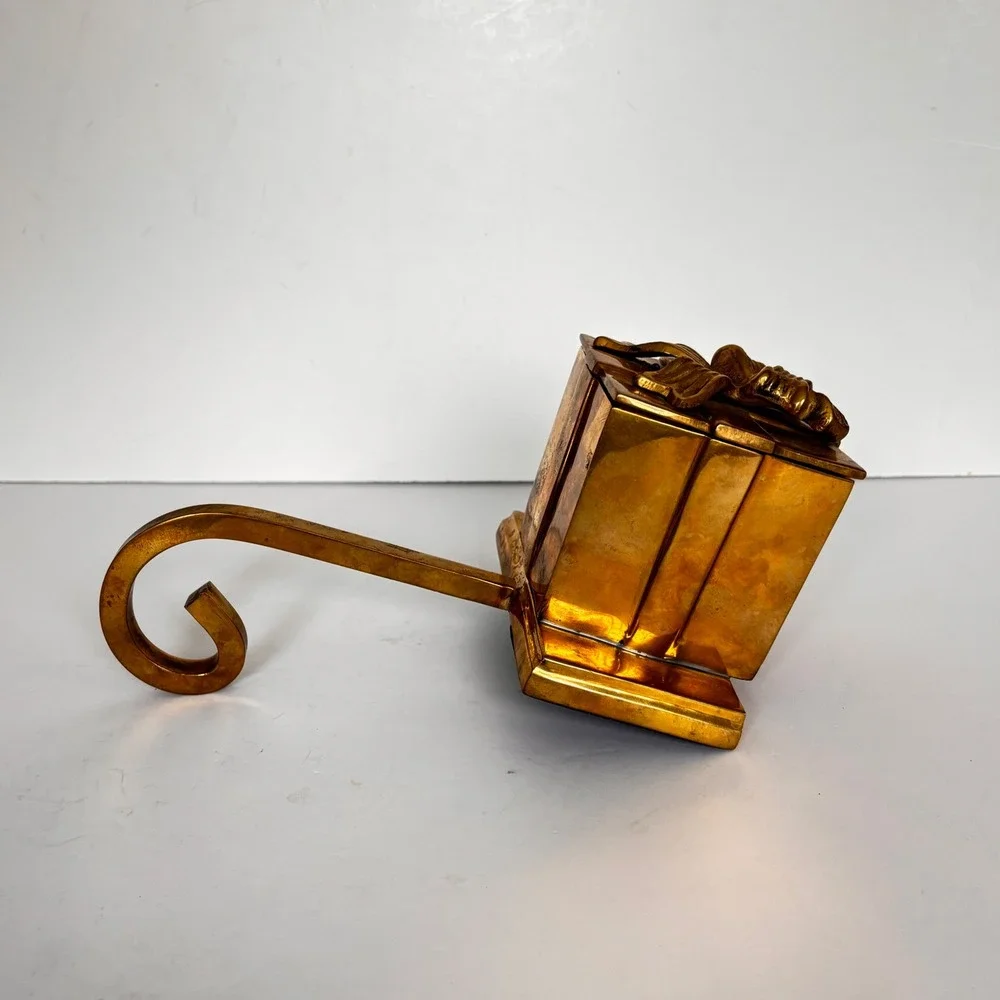 Vintage Brass 3D Present Christmas Stocking Holder Mantel Hanger Long‎ Arm India